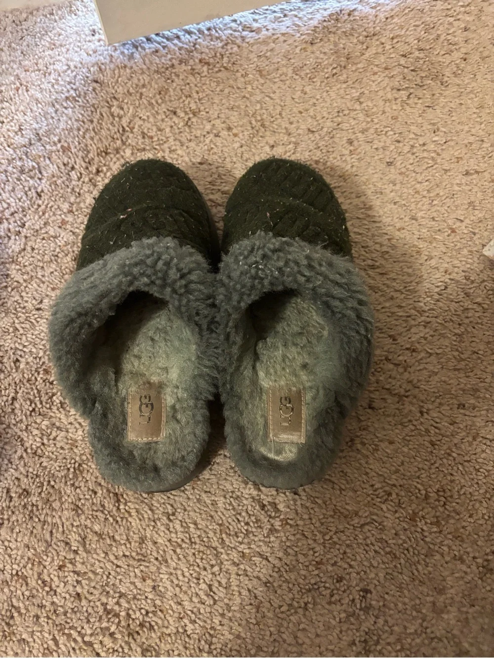 UGG Green Shearling Slide Slippers